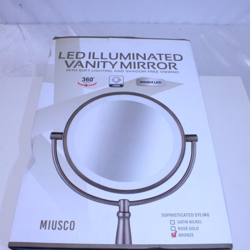 NEW LED Illuminated Vanity Mirror Bronze Finish 360 Swivel 7x Magnification